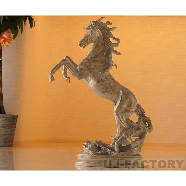【在庫限り！】 FRP製 ★跳ね馬★ ＜シルバー×金＞ 高級品 オブジェ インテリア ハンドメイド 風水 縁起物 干支 ギフト 贈答品