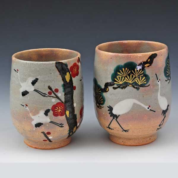 在庫あり 即納 京焼 清水焼 湯呑 湯呑み茶碗 高級 おしゃれ 湯のみ 湯呑 夫婦 ペア 手作り 和食器 ゆのみ 来客用に 湯飲み 2客 紙箱入り 鶴松竹梅 つるしょうちくばい 安い購入 Cepici Gouv Ci