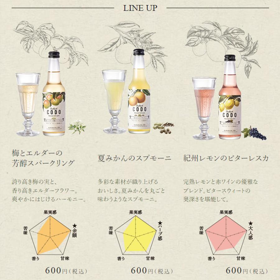 【3本ギフトセット×10箱】Orchard CODO 梅とエルダーの芳醇スパークリング 夏みかんのスプモーニ 紀州レモンのビターレスカ |  | 14