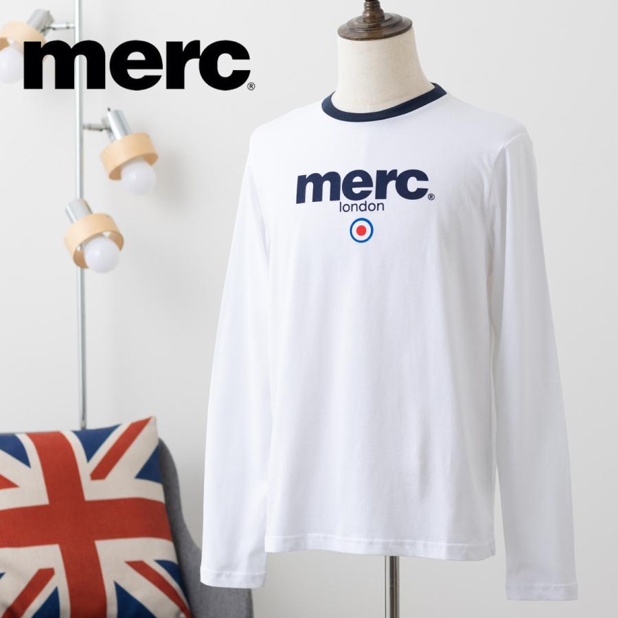 merc（メルク） メルクロンドン メンズ ロゴプリント 長袖Tシャツ ホワイト フロッキープリント Merc London モッズ ...
