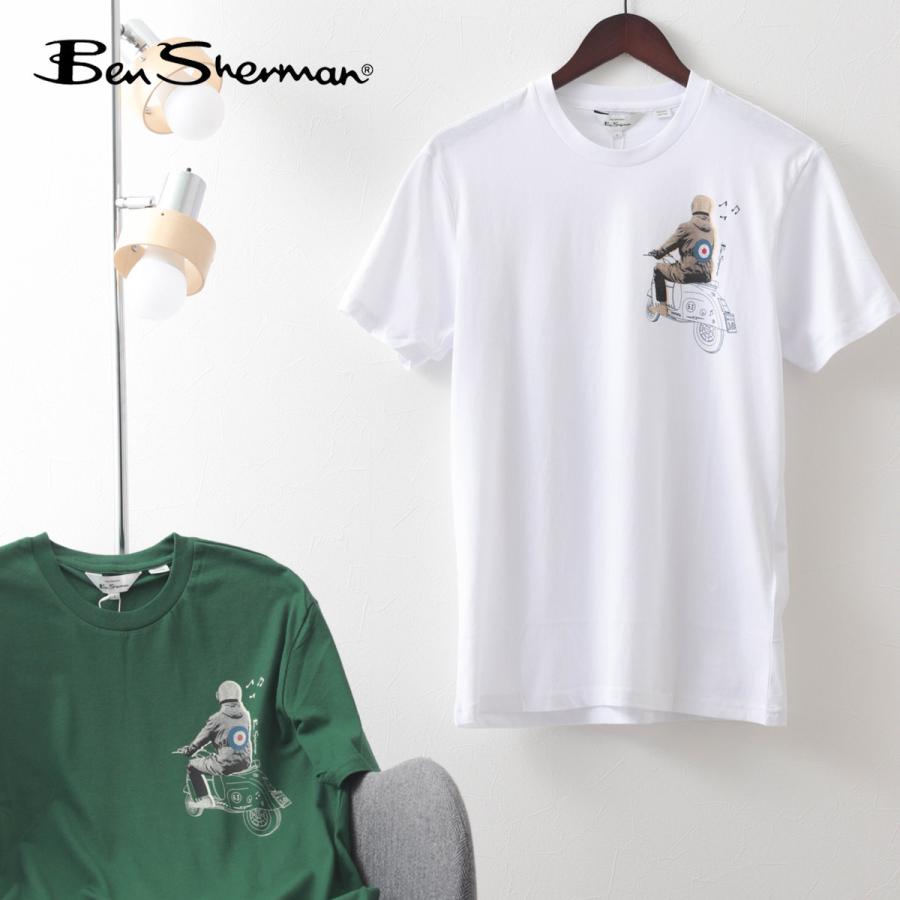 Ben Sherman ベンシャーマン メンズ Tシャツ ドゥードゥルプリント 2色 グリーン ホワイト オーガニックコットン ターゲットマーク 半袖 レギュラーフィット｜ukclozest