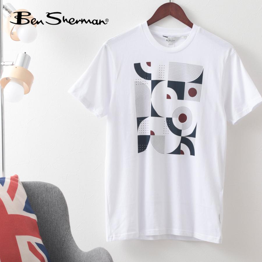 15秋冬新作 Ben Sherman メンズ Tシャツ ジオグラフィックプリント ホワイト オーガニックコットン レギュラーフィット イギリス ギフト トラッド Democracia Tv