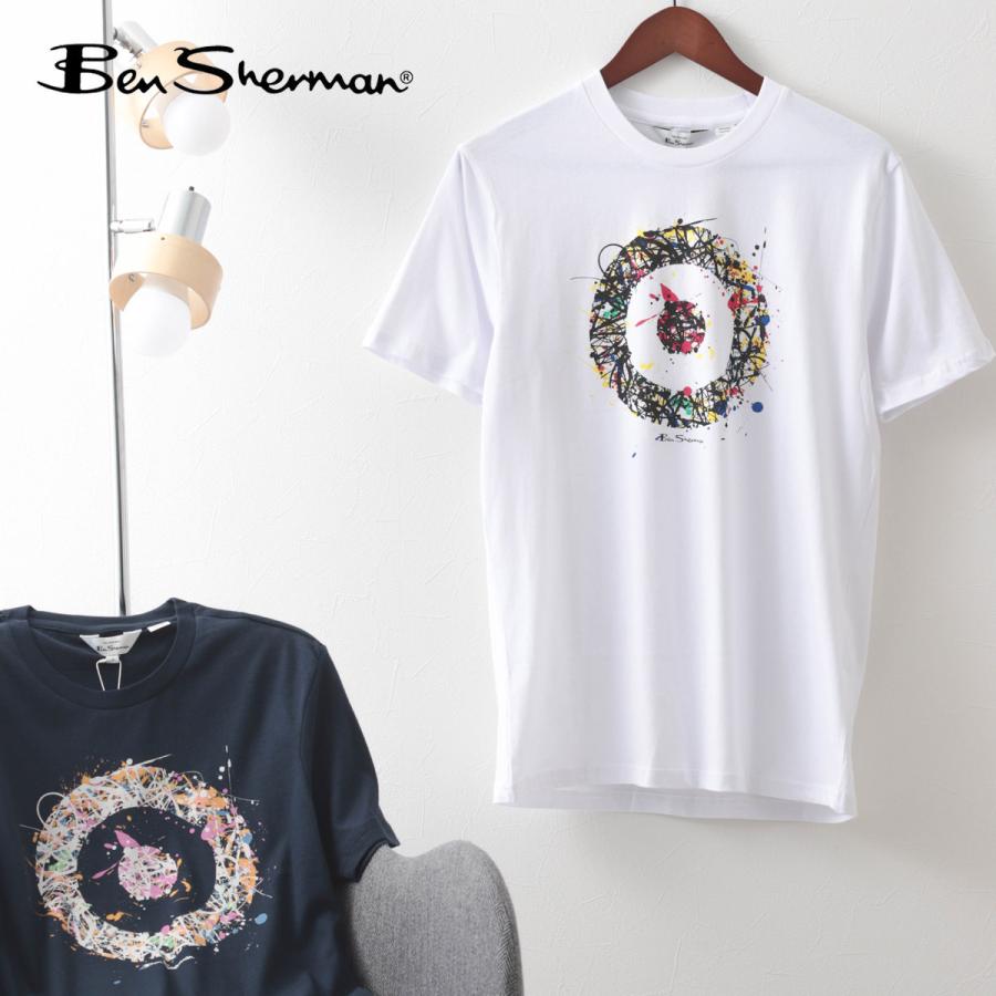 Ben Sherman ベンシャーマン メンズ Tシャツ 半袖 ペイントターゲットマークプリント 2色 ダークネイビー ホワイト オーガニック