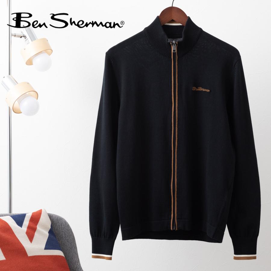 ベンシャーマン Ben Sherman ジップスルーニットカーディガン ブラック レギュラーフィット コットン 長袖 セーター メンズ 男性