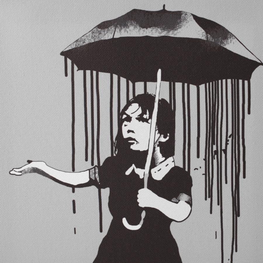 BANKSY CANVAS ART SMALL キャンバス アートファブリックパネル スモール  "Girl in the Rain" 31.5cm × 21cm バンクシー 雨 ブラック ギフト トラッド｜ukclozest｜06