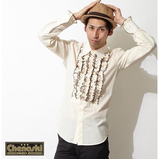 Chenaski フリルシャツ メンズ 長袖シャツ クリーム ダークブラウン Chenaski073 クローゼスト 通販 Yahoo ショッピング