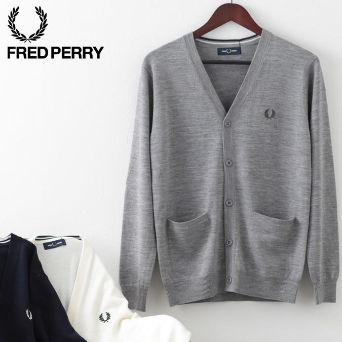 フレッドペリー メンズ カーディガン メリノウール ティップ Fred Perry 3色 ネイビー オフホワイト ミックスグレー｜ukclozest