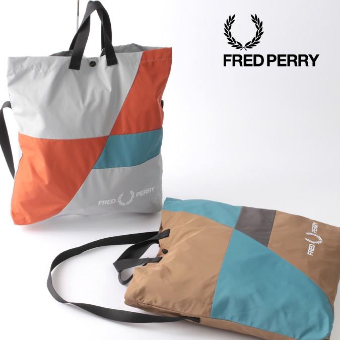 フレッドペリー メンズ トートバッグ ショルダー カラーブロック 2WAY Fred Perry 46×38cm ユニセックス 男女兼用 2色 グレー ベージュ レディース｜ukclozest