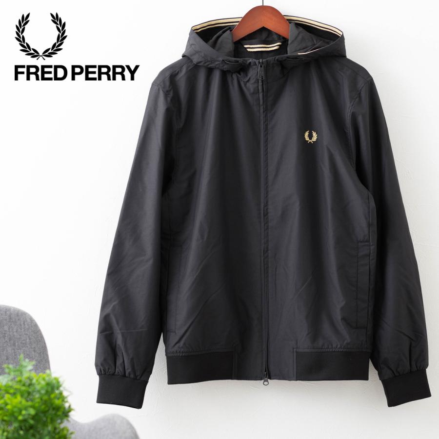 フレッドペリー メンズ  アウター フーデッドナイロンジャケット Fred Perry ブラック ティップライン ナイロンツイル 正規販売店｜ukclozest