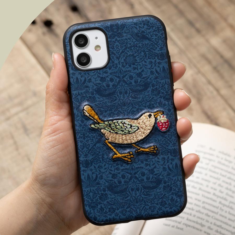 ウイリアム・モリスのデザインを使ったJubileeオリジナル 立体刺繍スマホケース iPhone PUレザー【7/8/SE/12/13/14/ 対応】 ボタニカル 花柄 鳥 英国｜ukclozest｜16