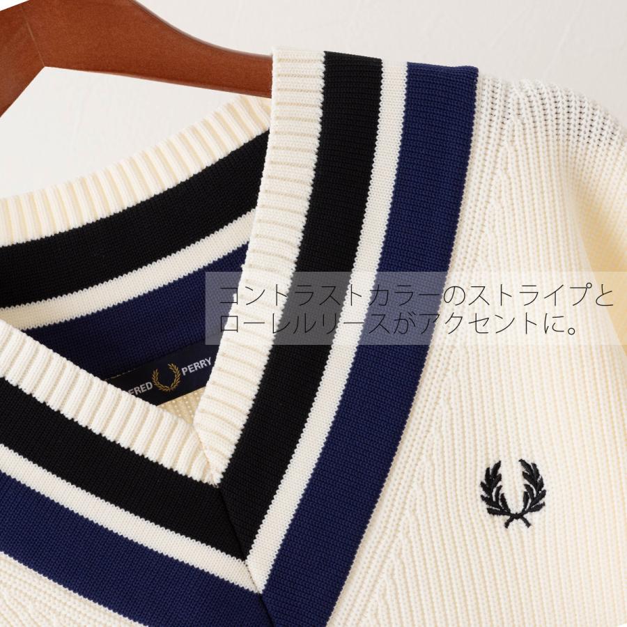 フレッドペリー メンズ チルデン ストライプ Vネック セーター クラシック ニット セーター Fred Perry ストライプ リラックスフィット 大きめ 2色 正規販売店｜ukclozest｜05