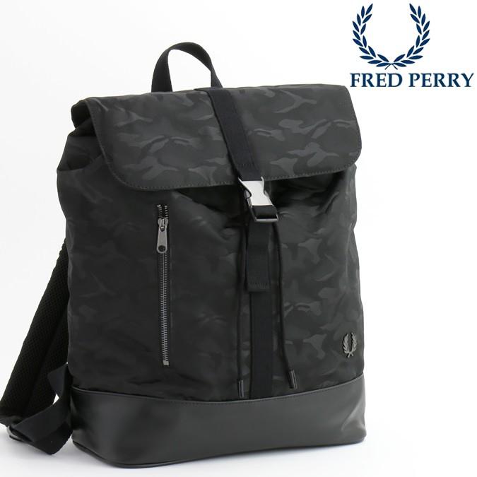 フレッドペリー 正規販売店 Fred Perry リュックサック バックパック ジャガード カモフラージュ 36x31x16cm ブラック｜ukclozest