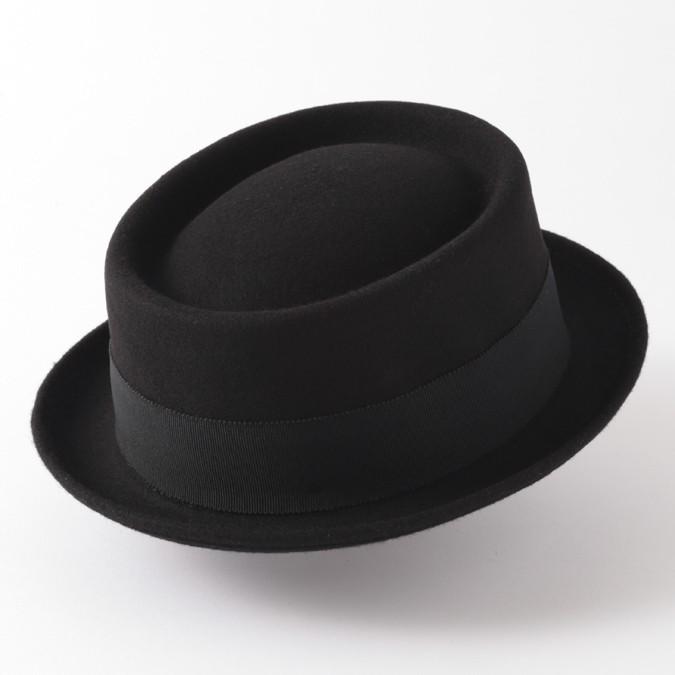 黒 ウール ポークパイ ハット イギリス製　トレインスポッティング　ボーラー Laird Hatters レアードハッター ポークパイ フェルトハット 英国製