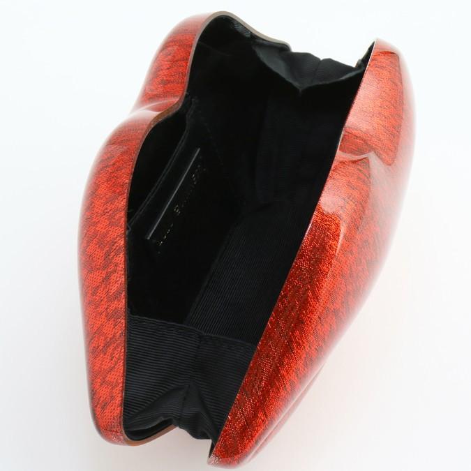 LULU GUINNESS ルルギネス クラッチバッグ Perspex Lips Red Glitter 