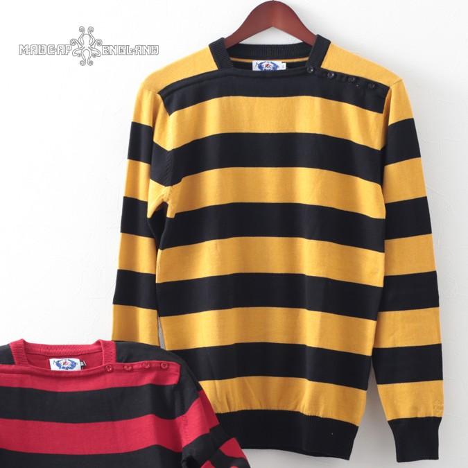 男性に人気 England Madcap メンズ イングランド マッドキャップ マスタード ブラックラッカー 2色 ストライプ ボーダー ブロック ジョーンズ ニットセーター ニット セーター サイズ L 40 身幅 56cm Romachronicles Com