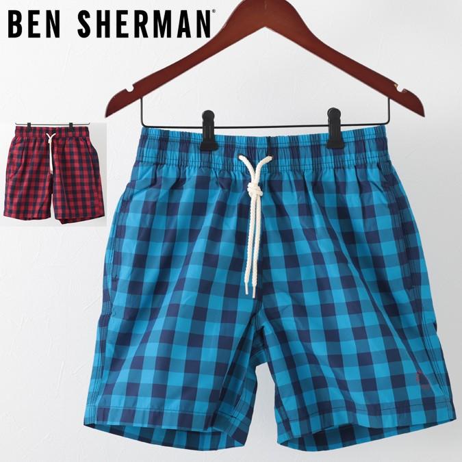 ベンシャーマン Ben Sherman 水着 海パン スイムショーツ ギンガムチェック 2色 ウォッシュドブルー レターボックスレッド メンズ