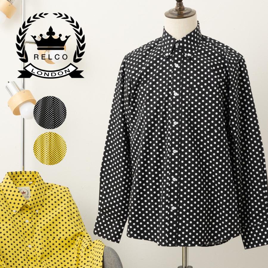 RELCO 長袖シャツ ポルカドット 水玉 レルコ レトロ ブラック