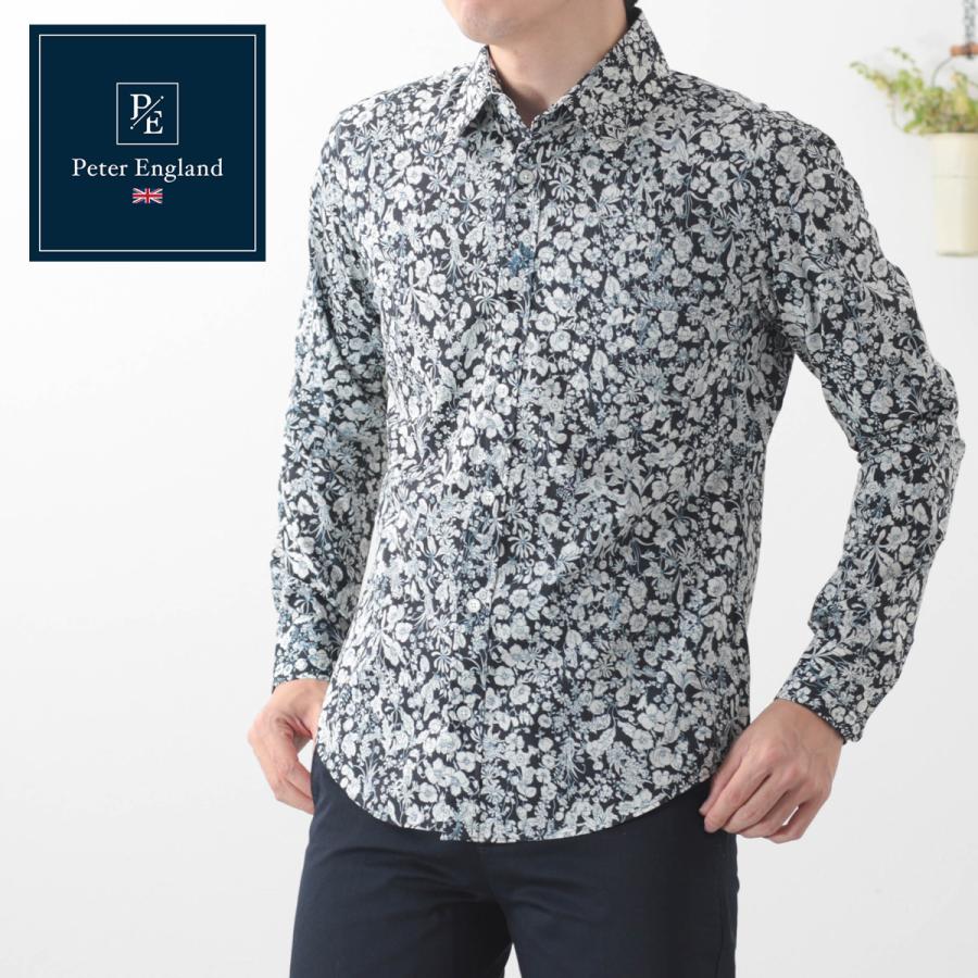 即日発送 日本縫製 メンズシャツ 英国老舗ブランド ピーターイングランド 花柄 フォーマル モッズ カジュアル ビジネス Ukデザイン 長袖 プレミアムコットン ブラック 長袖 カラー ブラック Jeuneschirurgiens Com