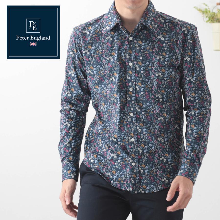 ピーターイングランド 英国老舗ブランド メンズシャツ 日本縫製 花柄 ネイビー プレミアムコットン 長袖 Ukデザイン ビジネス カジュアル モッズ フォーマル Pemsp7021navy クローゼスト 通販 Yahoo ショッピング