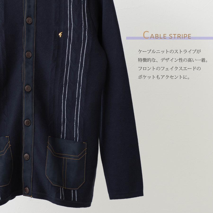 Gabicci（ガビッチ） メンズ ボタンスルー ケーブルストライプ ニット 