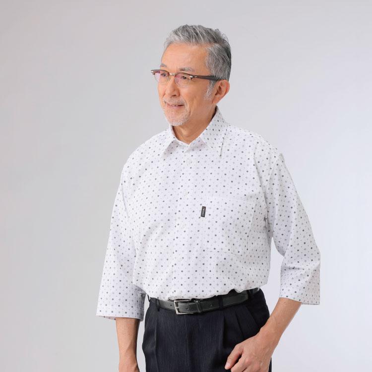 紳士 メンズ シニア お洒落 Pierucci/ピエルッチ 綿100％小紋柄7分袖