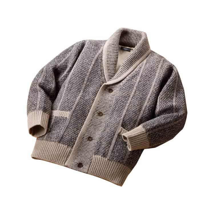 紳士 メンズ シニア 大人 カーディガン ウール100％ ショール襟 裏地付