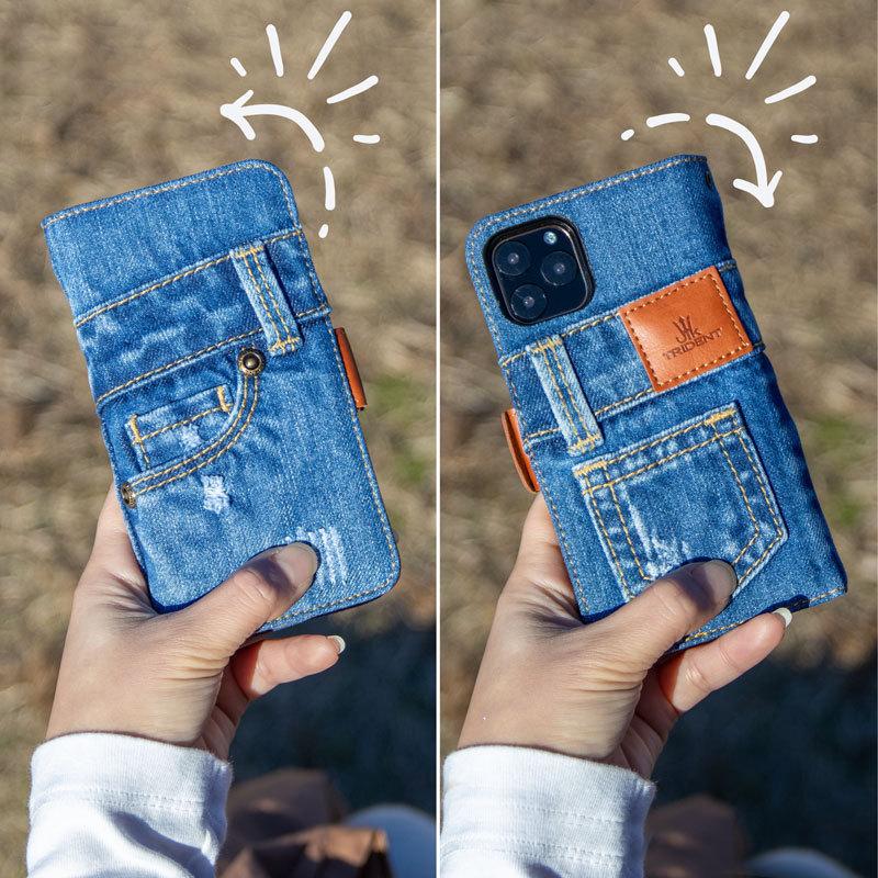 送料無料】iPhone 17 Pro 手帳型 デニム UK Trident ジーンズ生地