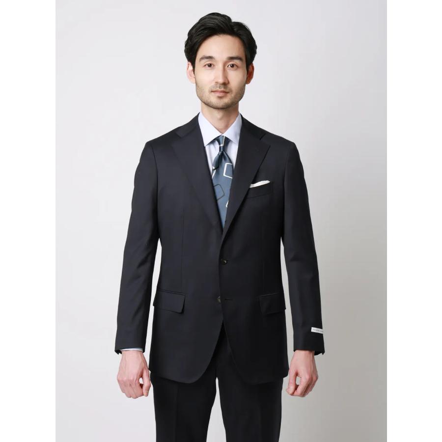 【スーツスクエア】メンズ スーツ 3つボタン Loro Piana 365 無地 TR27 ネイビー系の画像