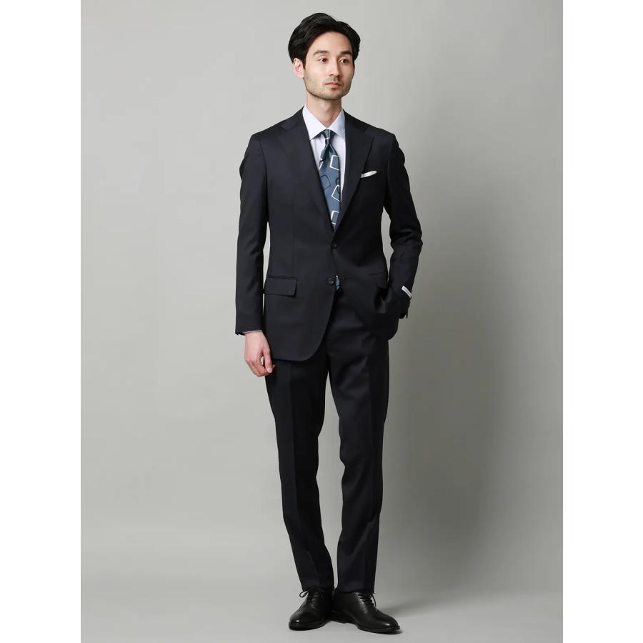 【スーツスクエア】メンズ スーツ 3つボタン Loro Piana 365 無地 TR27 ネイビー系の画像