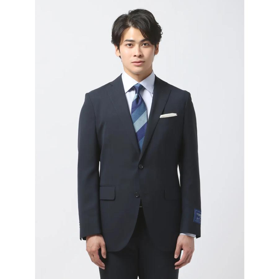 【スーツスクエア】メンズ 涼しい 上下セット 冷たいスーツ ツーパンツ 洗える ネイビー 紺 軽量 接触冷感 2つボタン ビジネス スリム スペアパンツ パンツ2本の画像