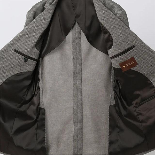 【スーツスクエア】メンズ 春夏 スーツ 上下セット 涼しい ひんやり グレー 灰色 背広 紳士服 ストレッチ 接触冷感 ハウンドトゥース 3つボタン段返り 本切羽の画像