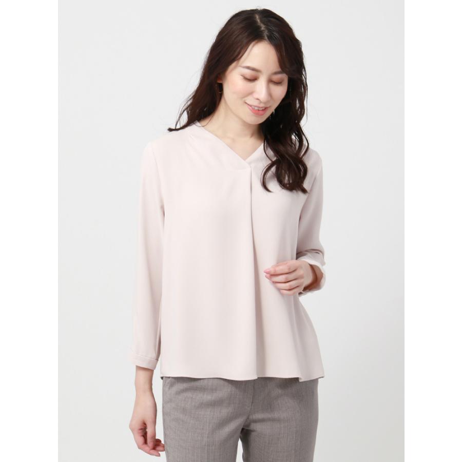 シャツ ブラウス レディース ウォッシャブル ドビーツイル Vネックショルダータック8分袖ブラウス ピンクベージュ ザ スーツカンパニーpaypayモール店 通販 Paypayモール