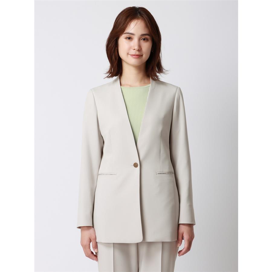 タグ付き✨美品✨エストネーション Vネックノーカラースーツ　38 ベージュ系 ラスト1点】【即日発送】ノーカラーVネックジャケット（ライト