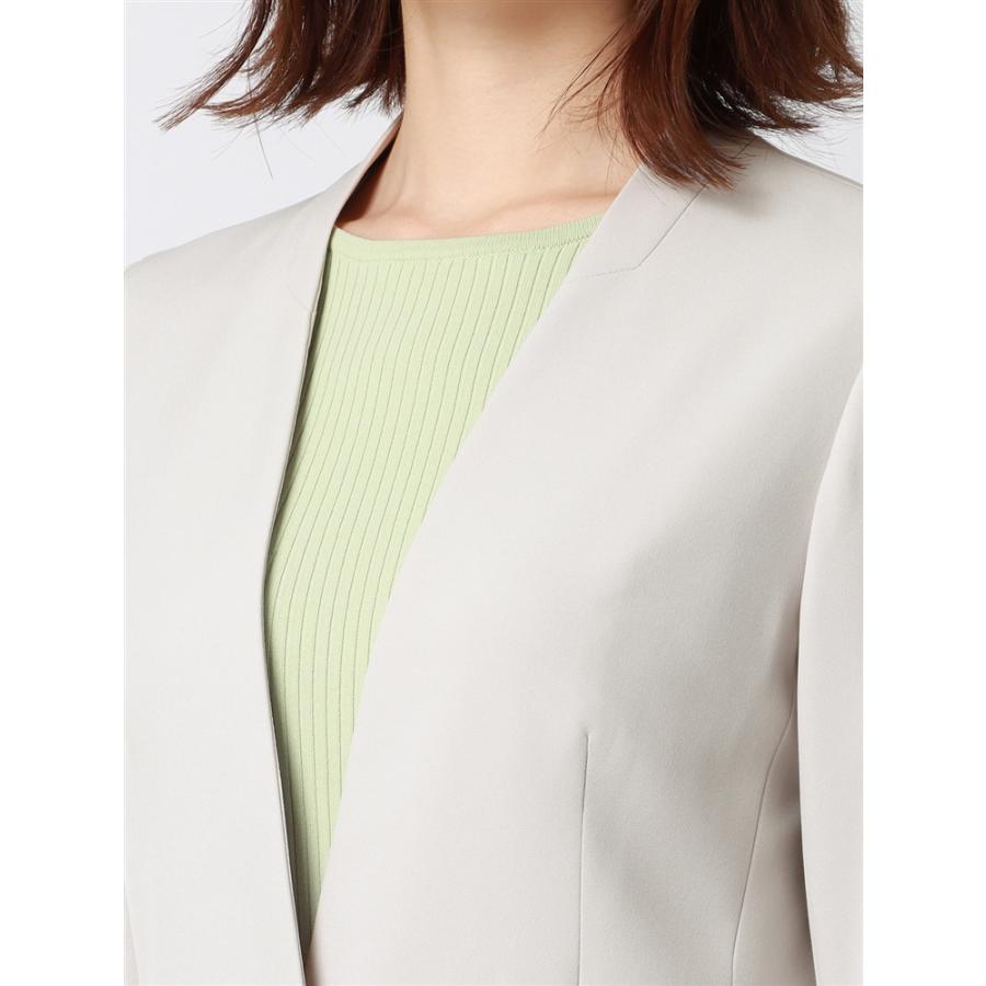 ライトグレー ノーカラージャケット SUIT SQUARE Vカラージャケット レディース 春夏 秋冬 ライト