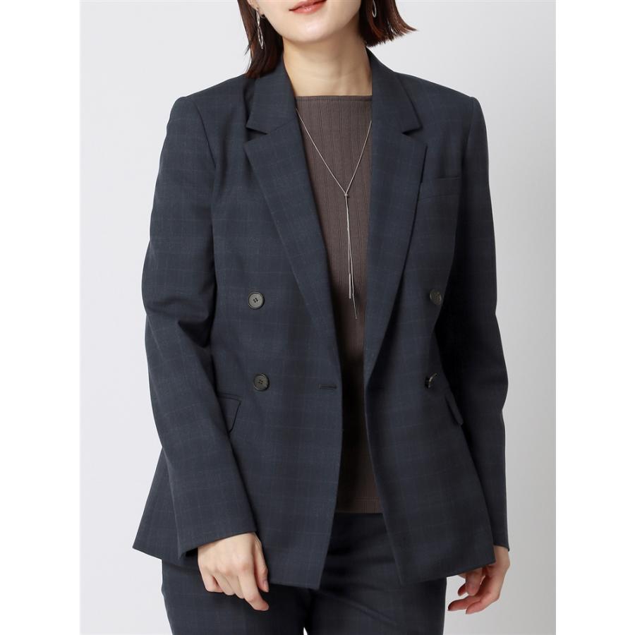 美品　フレームワーク　ダブルブレストジャケット　チェック　ウール　グレー系 GU公式 | ダブルブレストテーラードジャケット(チェック