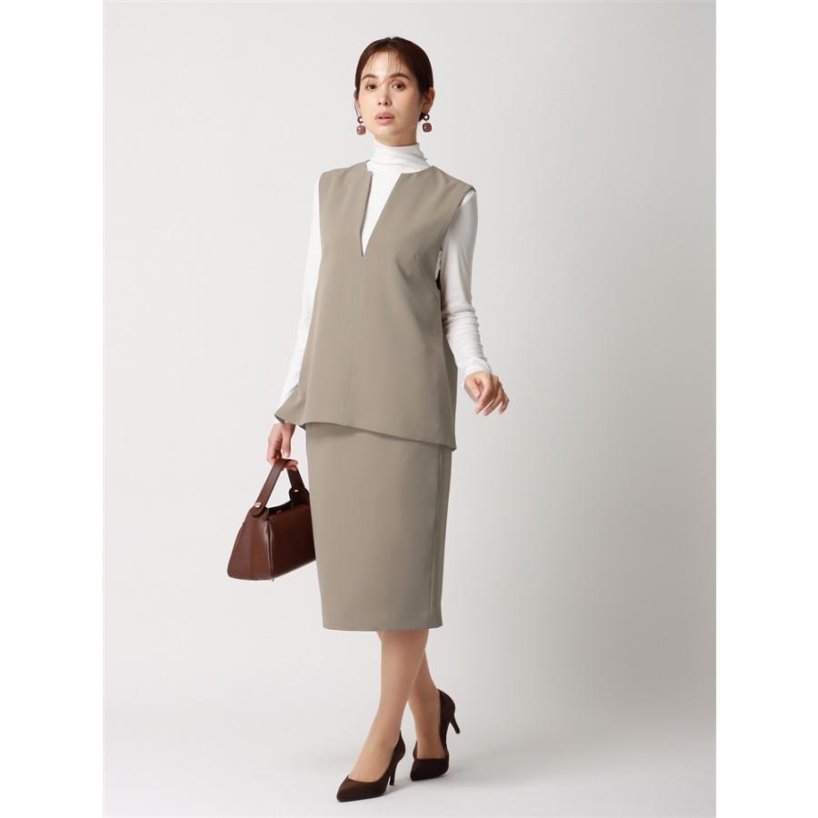 【スーツスクエア】レディース Vネックプルオーバージレ ウォッシャブル ストレッチ ファインツイル GRAND WARM モカ SUIT SQUARE 【スーツスクエア】レディース Vネックプルオーバー