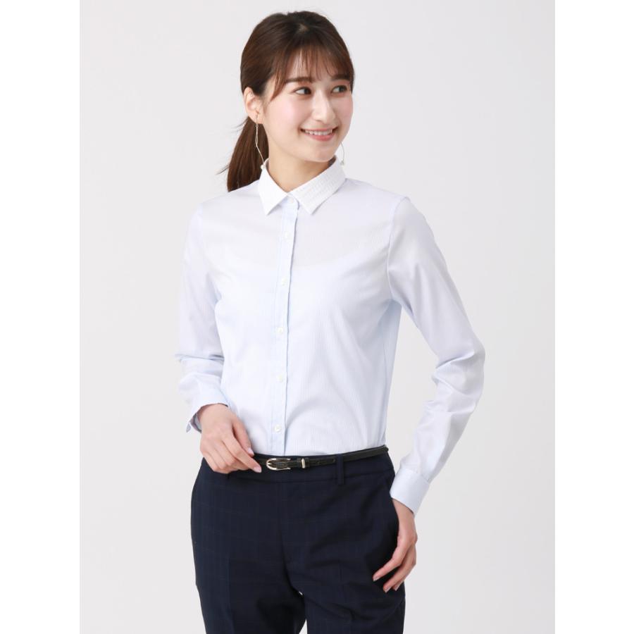 シャツ/ブラウス/レディース/Easy Care Stretch Blouse レースクレリック ストライプ ホワイト×ブルー