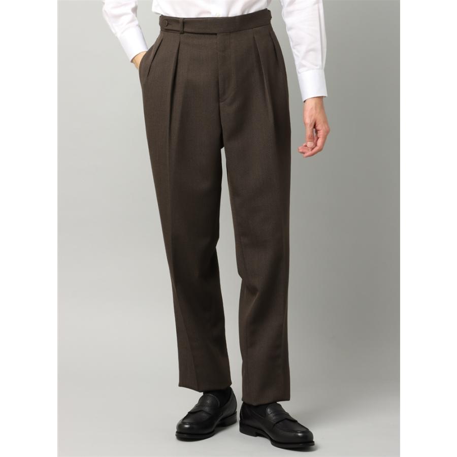 THE SUIT COMPANY【極美品】ダブル ブラウン THERMOLITE 光沢ウール混 スリムフィット 2ボタン3ピーススーツ ドビー紺