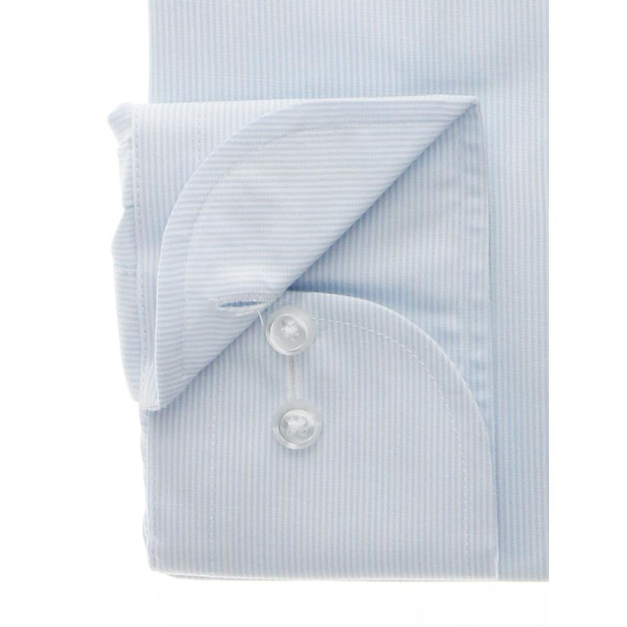 ワイシャツ 長袖 形態安定 ワイドカラー ストライプ BASIC 【65%OFF!】 ドレスシャツ 463円 サックスブルー1