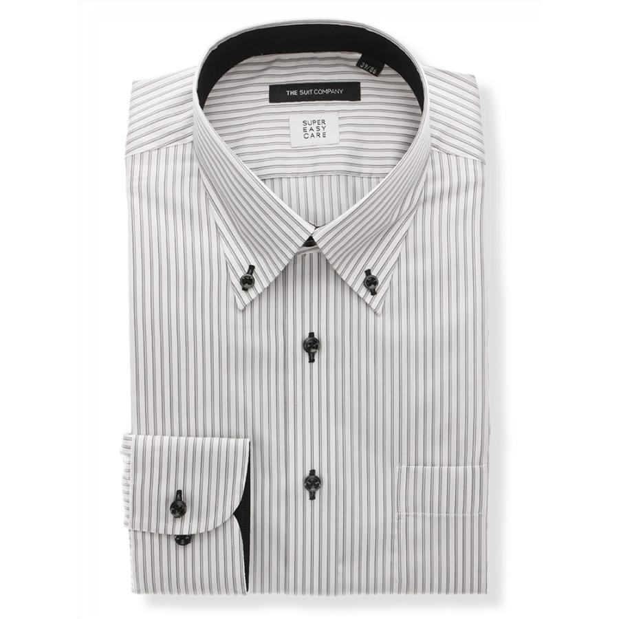 ドレスシャツ/長袖/メンズ/SUPER EASY CARE/ボタンダウンカラードレスシャツ ストライプ 〔EC・BASIC〕 ミディアムグレー×ホワイト