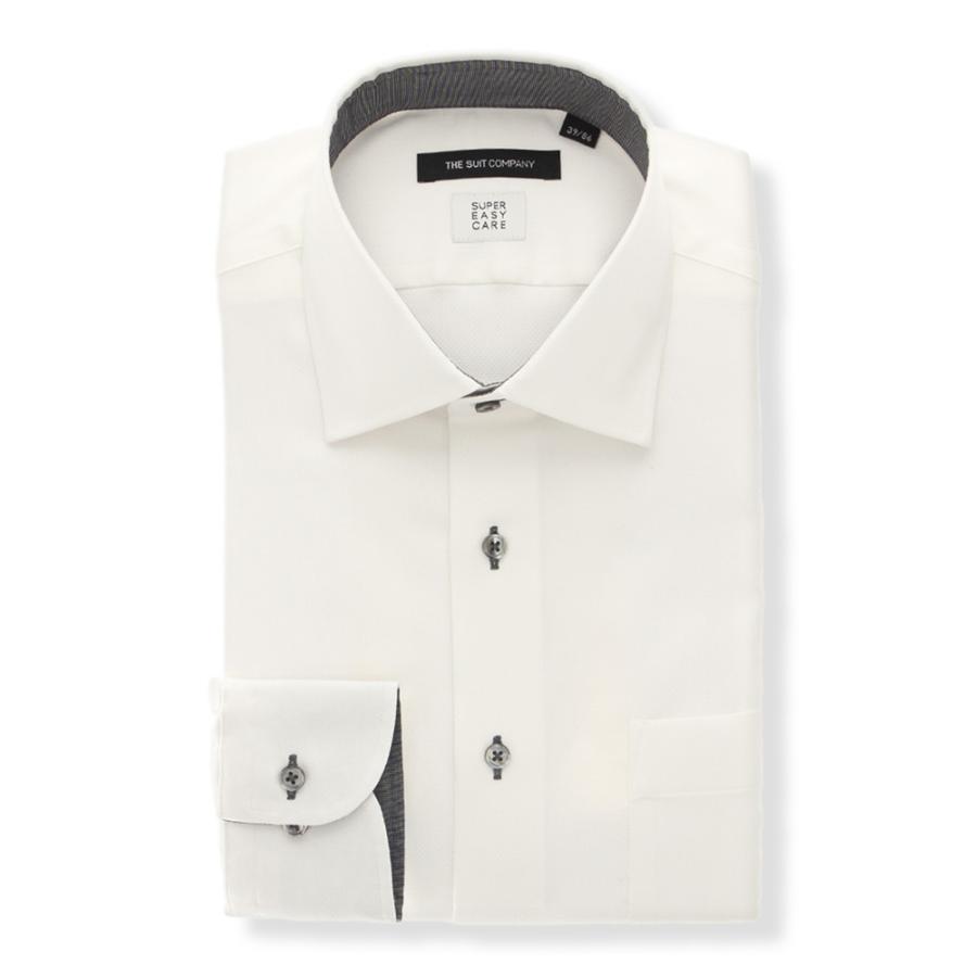 ドレスシャツ/長袖/メンズ/BASIC/SUPER EASY CARE/ワイドカラードレスシャツ 織柄 ホワイト