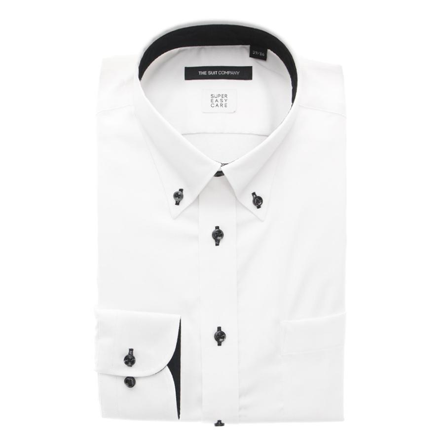 ドレスシャツ/長袖/メンズ/COOL MAX/ボタンダウンカラードレスシャツ 織柄 〔EC・BASIC〕 ホワイト
