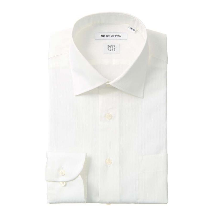ドレスシャツ/長袖/メンズ/SUPER EASY CARE/ワイドカラードレスシャツ シャドーストライプ〔EC・FIT〕 ホワイト