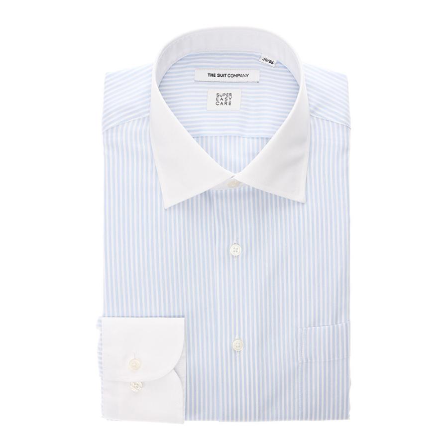ドレスシャツ/長袖/メンズ/SUPER EASY CARE/クレリック＆ワイドカラードレスシャツ〔EC・FIT〕 サックスブルー×ホワイト