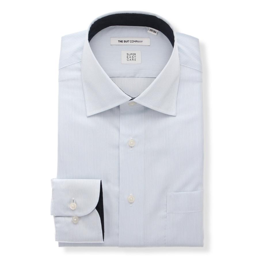 ドレスシャツ/長袖/メンズ/FIT/SUPER EASY CARE/ワイドカラードレスシャツ ストライプ サックスブルー×ホワイト