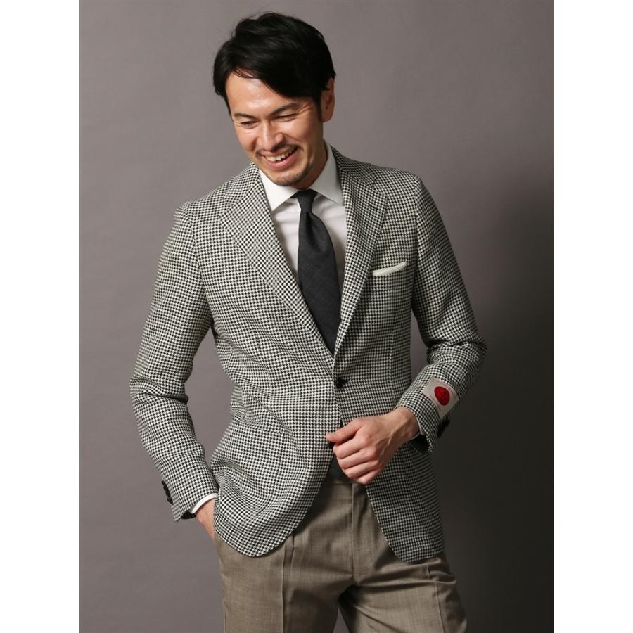 Marling Evans ウールリネンシルク スプリングツイードハウンドトゥース柄ジャケット 春夏用 ブラック 75 以上節約