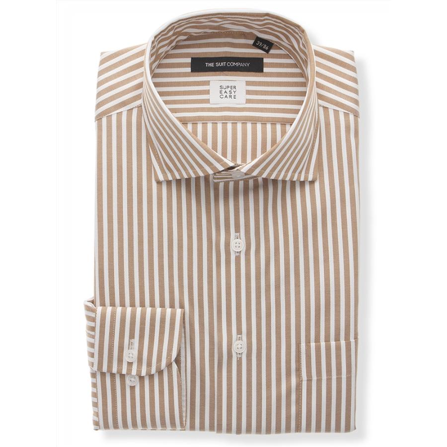 ドレスシャツ/長袖/メンズ/3BLOCK SHIRT/ホリゾンタルカラードレスシャツ ストライプ 〔EC・BASIC〕 ブラウン×ホワイト