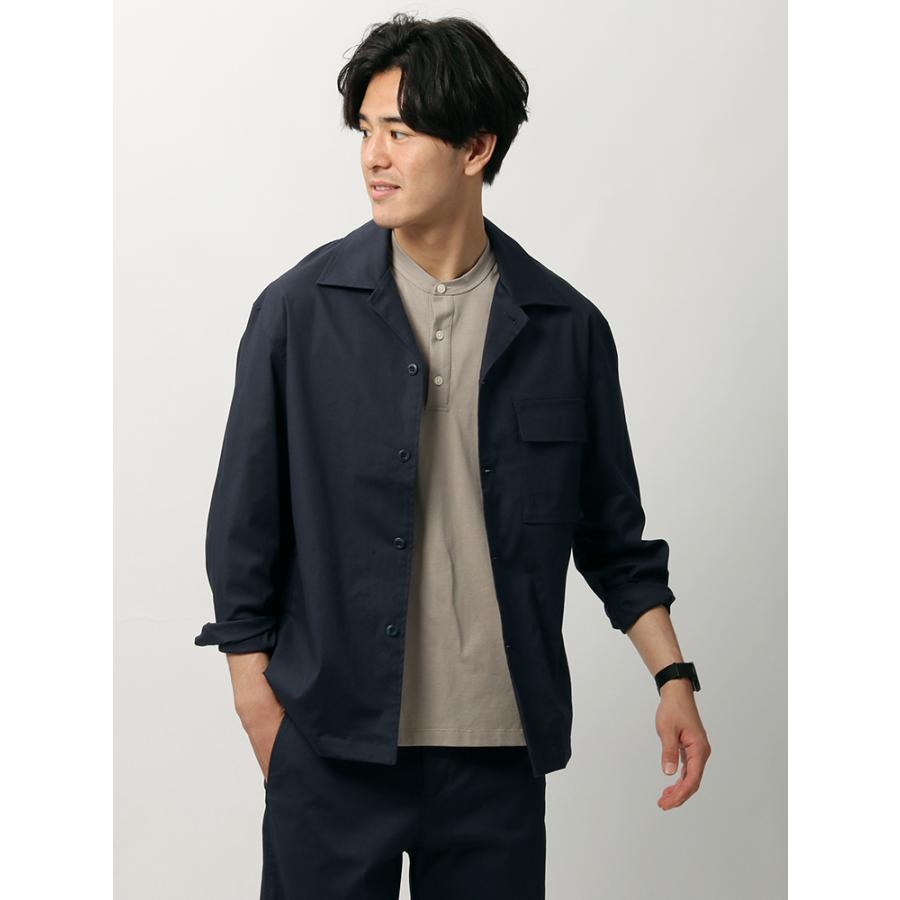 Trend コットンリネンハイパワーストレッチ Cpoシャツアウター ネイビー 定番のお歳暮 冬ギフト