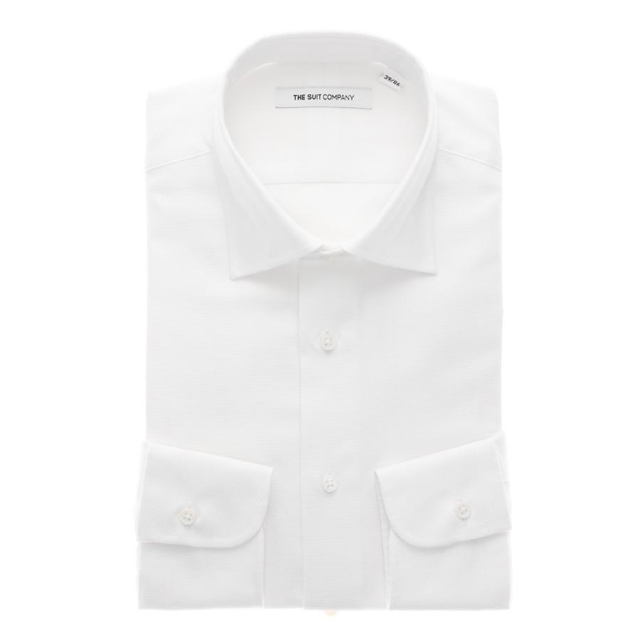 ドレスシャツ/長袖/メンズ/FIT/オーガニックコットン/ワイドカラードレスシャツ 織柄 ホワイト