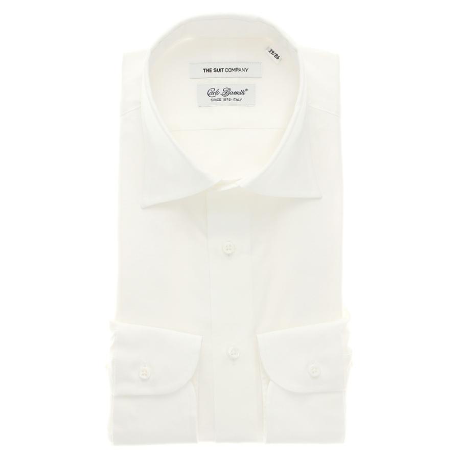 ドレスシャツ/長袖/メンズ/Fabric by Italy/CarloBassetti/ワイドカラードレスシャツ 無地 ホワイト